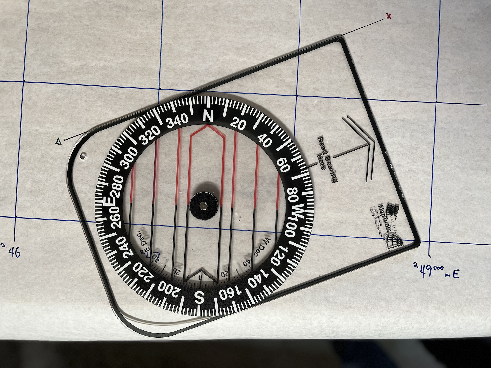 Using a compass to measure a bearing